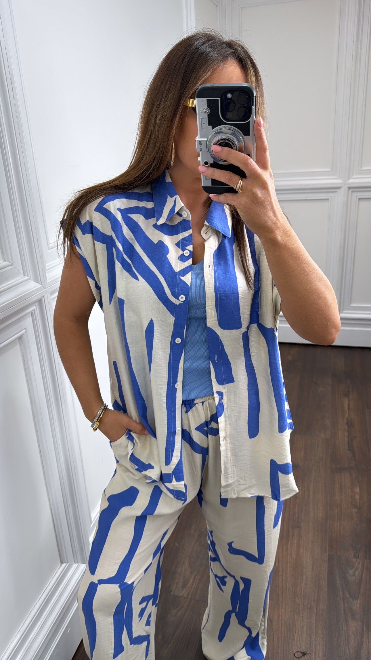 CHLOE blue abstract print trouser co-ord