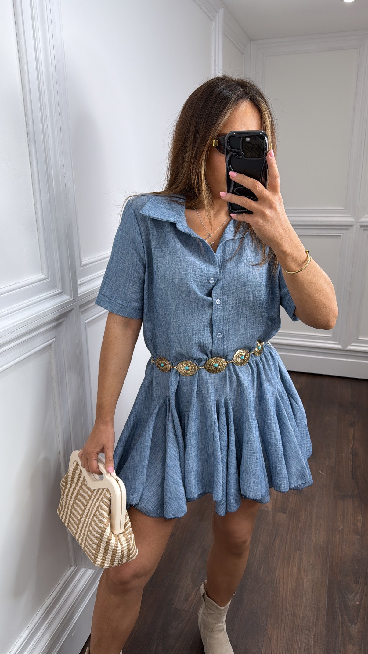 KEISHA blue ruffle bottom dress
