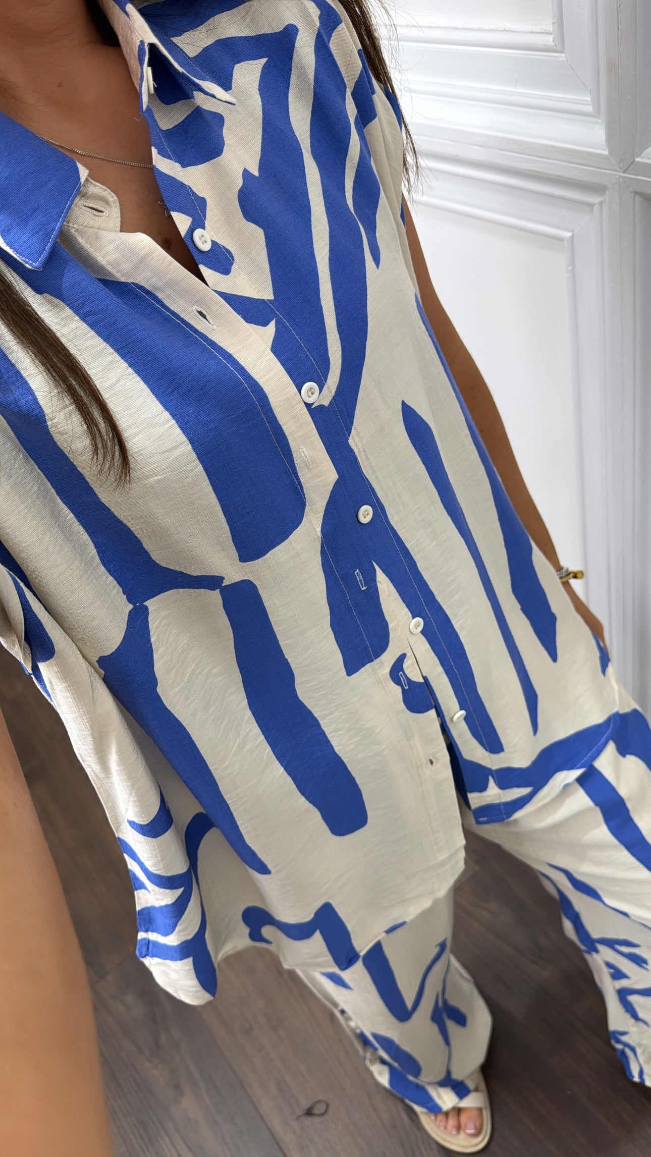 CHLOE blue abstract print trouser co-ord