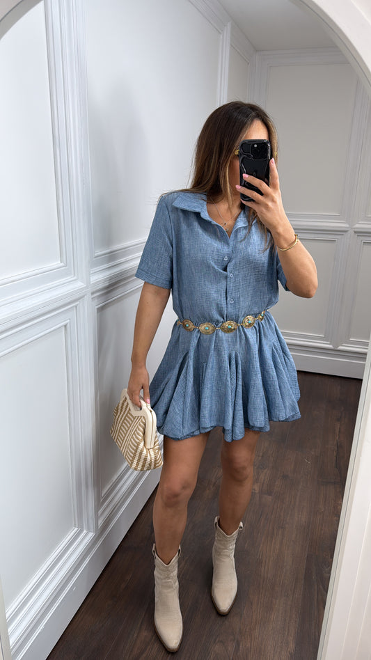 KEISHA blue ruffle bottom dress