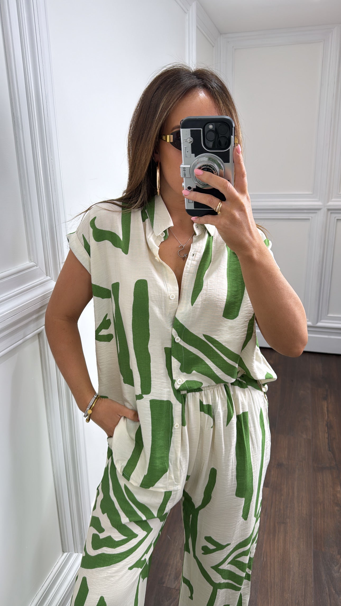 CHLOE green abstract print trouser co-ord
