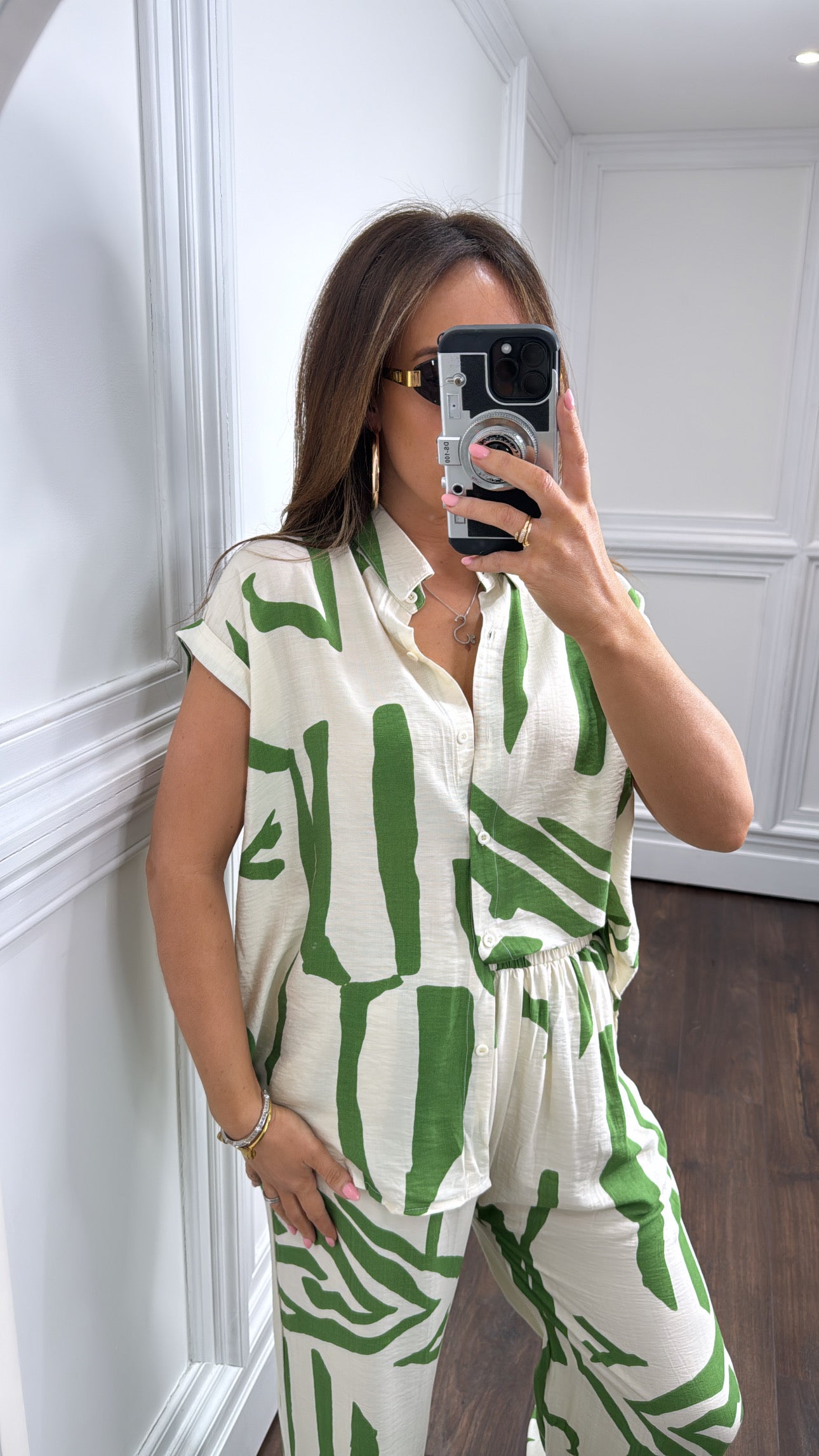 CHLOE green abstract print trouser co-ord
