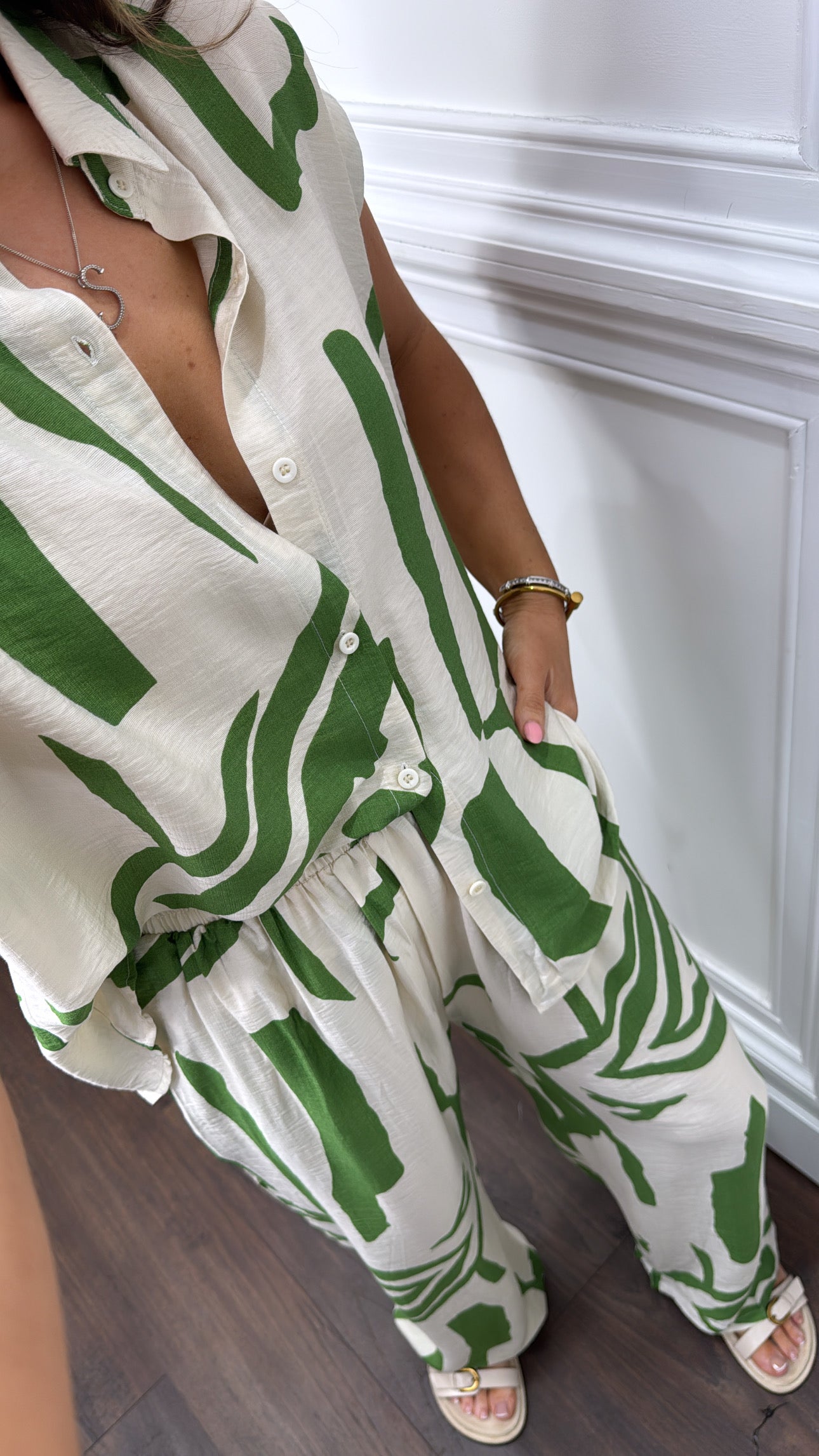 CHLOE green abstract print trouser co-ord