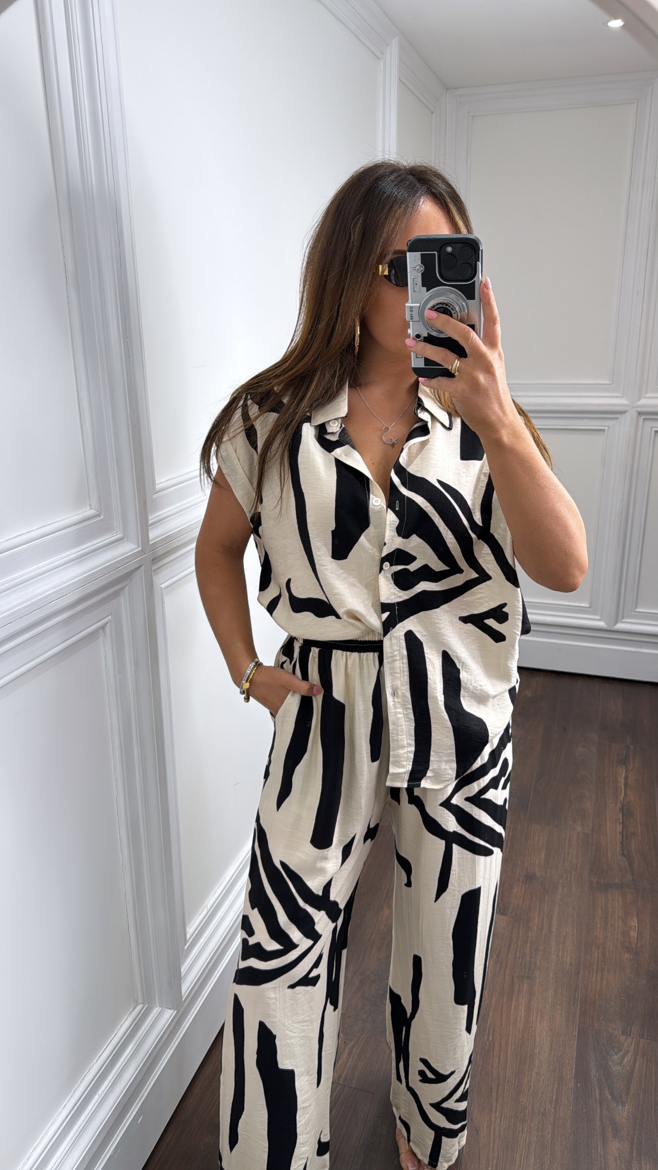 CHLOE black abstract print trouser co-ord
