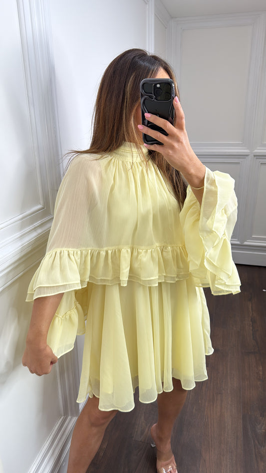 MILLIE lemon chiffon overlay dress