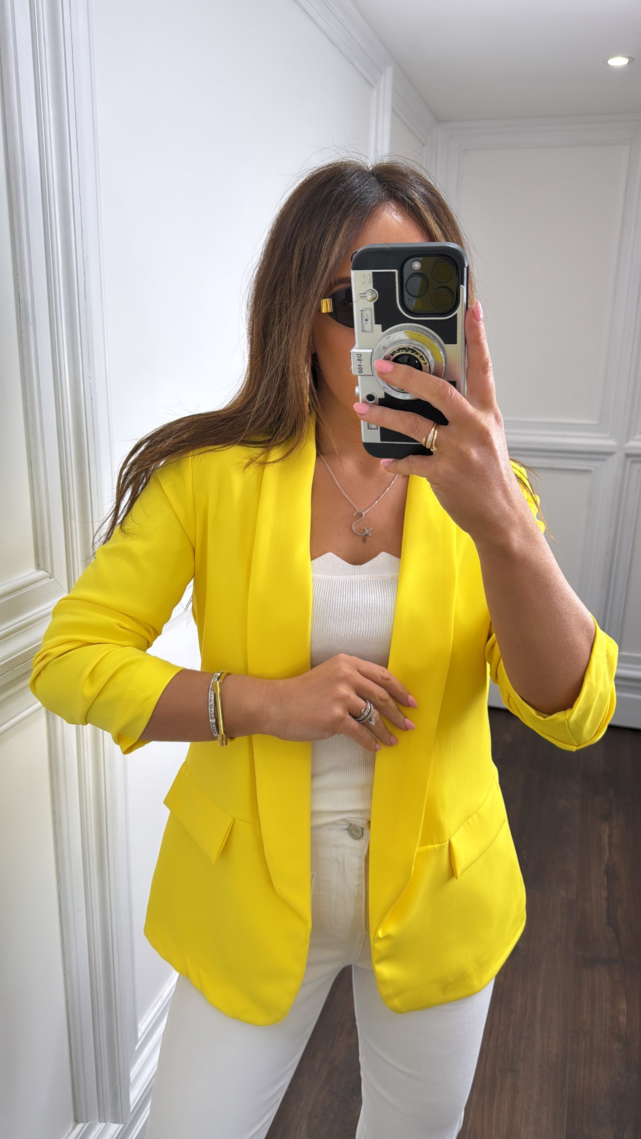 LOUISA bright yellow ruched sleeve blazer