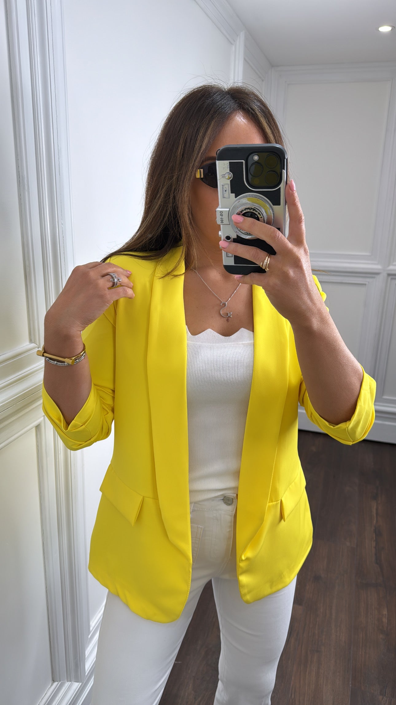 LOUISA bright yellow ruched sleeve blazer