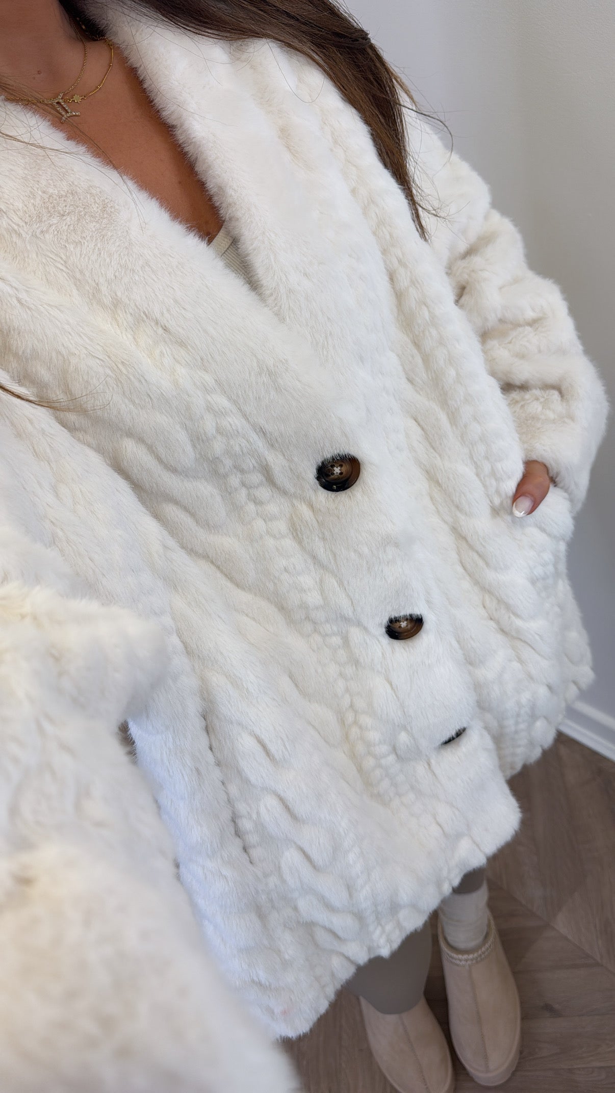 HATTY cream faux fur jacket