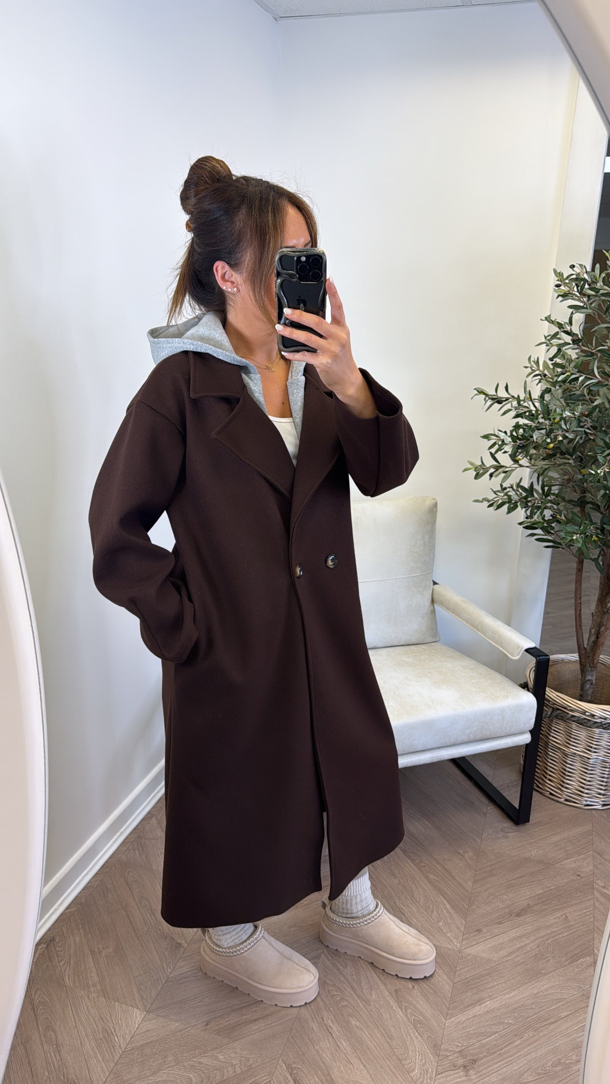 BOSTON brown hooded oversize duster jacket