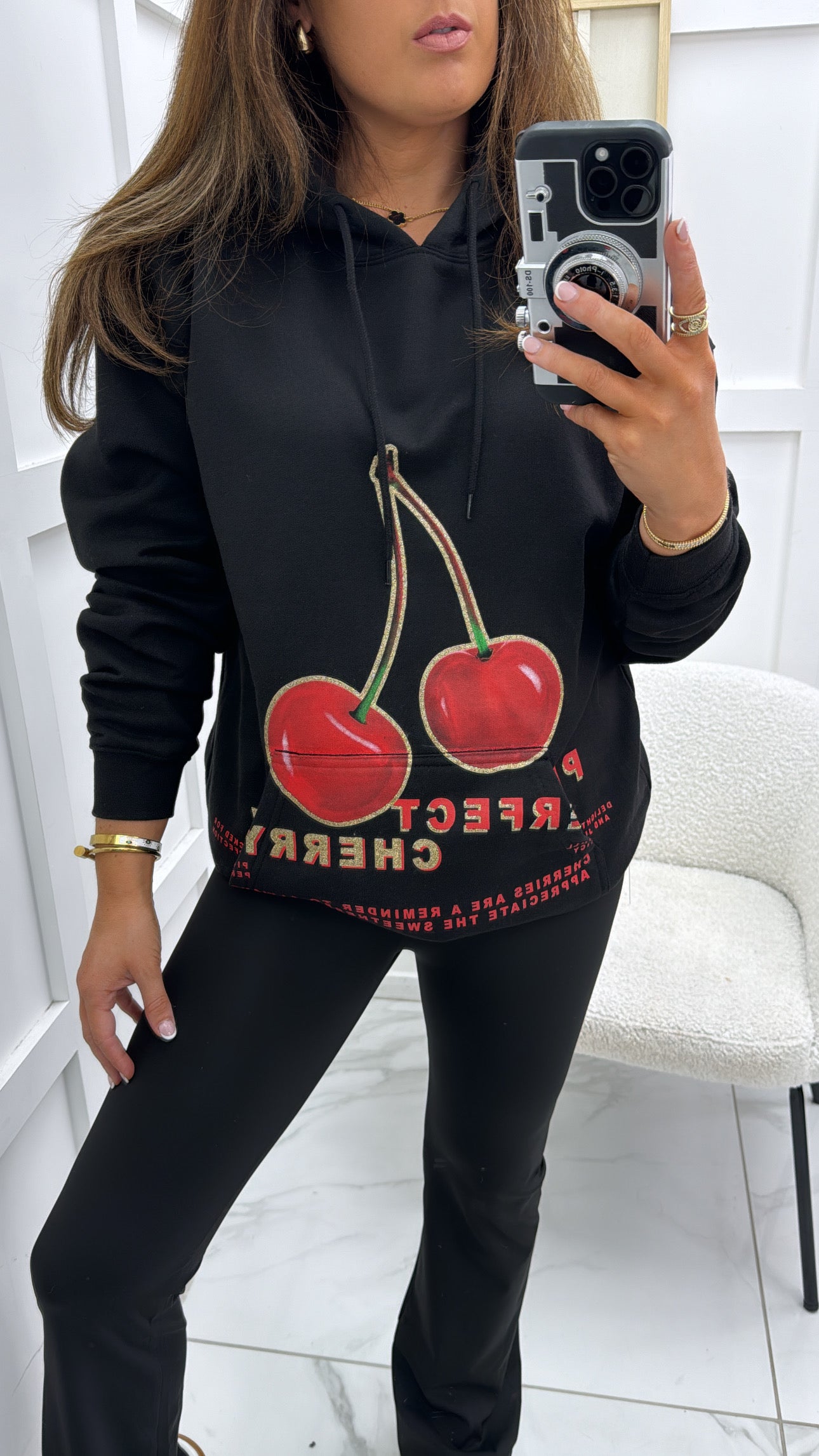 CARA black hoody with cherries motif