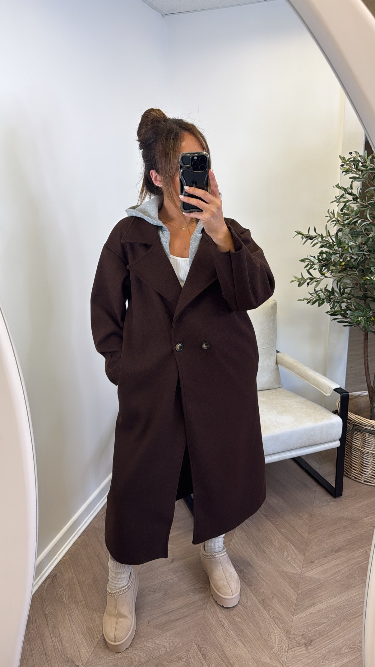 BOSTON brown hooded oversize duster jacket