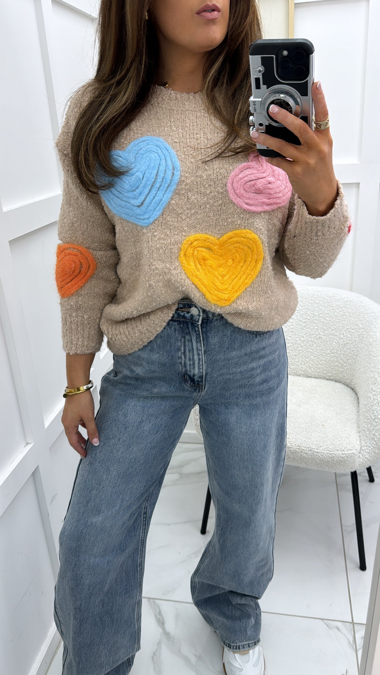 HATTIE beige heart motif super soft jumper