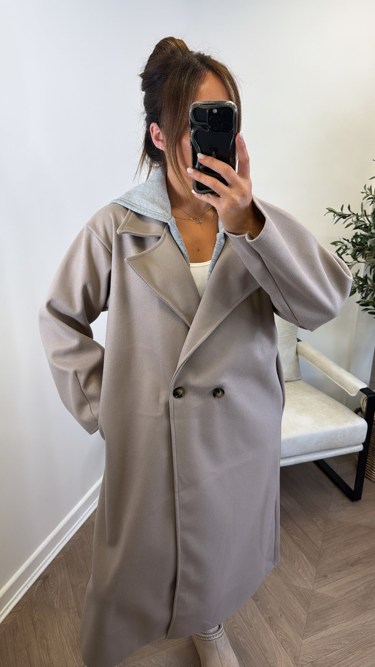 BOSTON mocha hooded oversize duster jacket