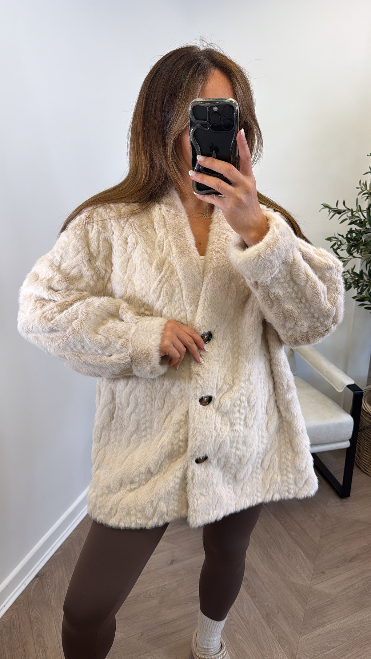HATTY beige faux fur jacket