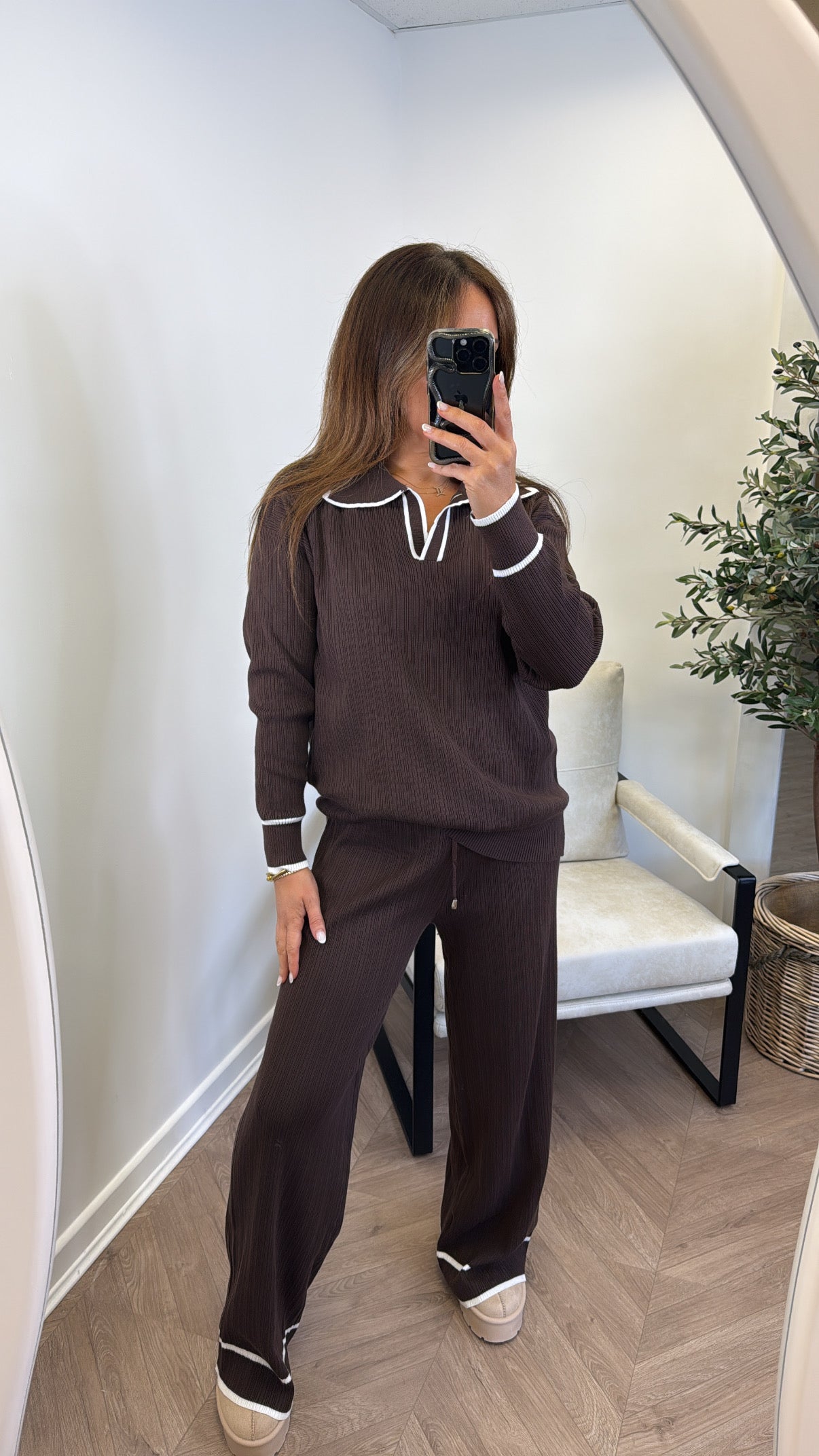 ROSIE brown ribbed top and pants co-ord