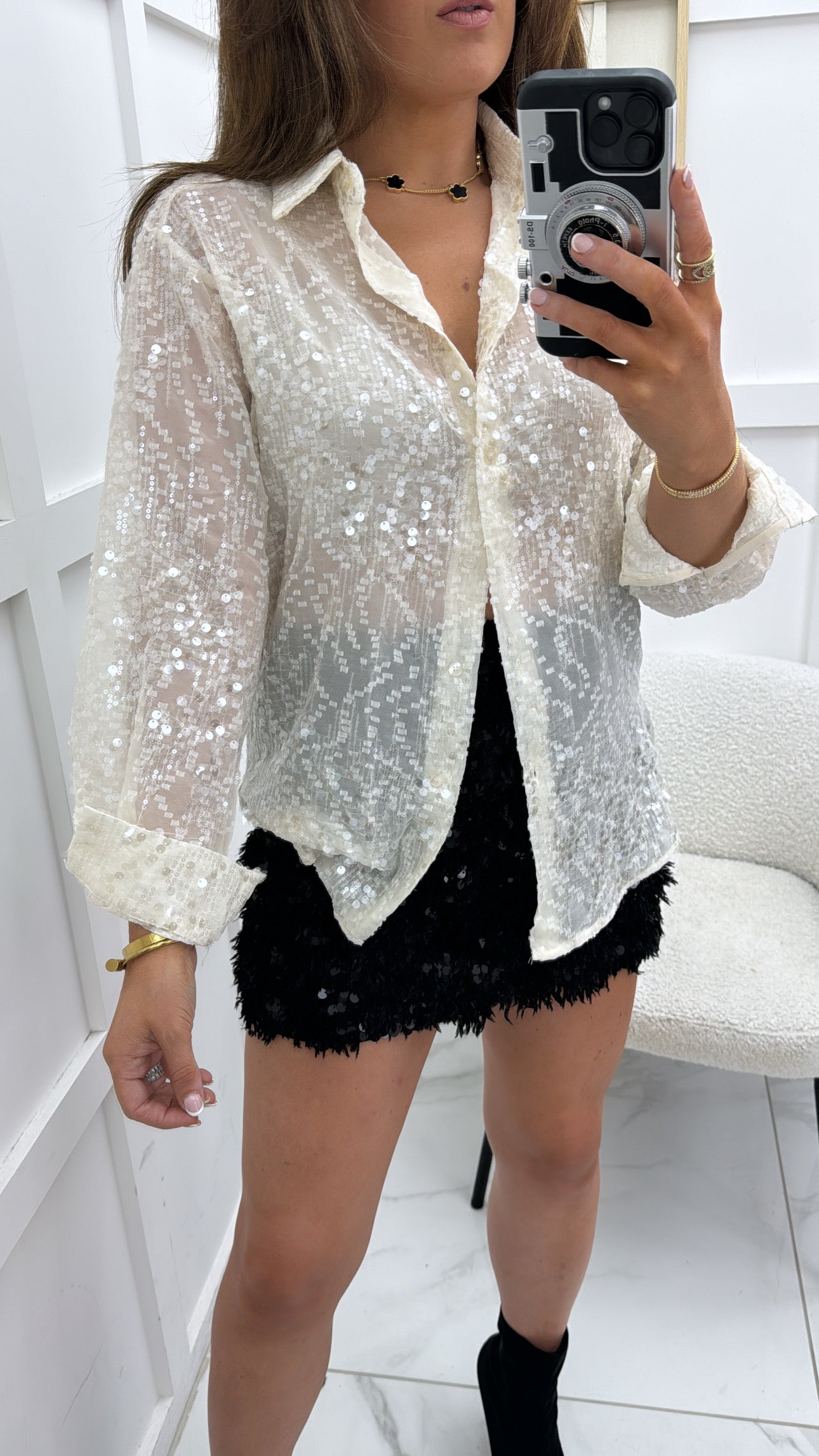 LIA cream semi sheer sequin blouse