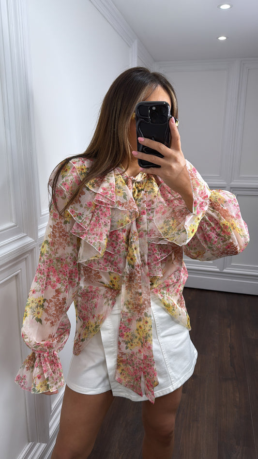 FLORENCE multi colour floral ruffle blouse