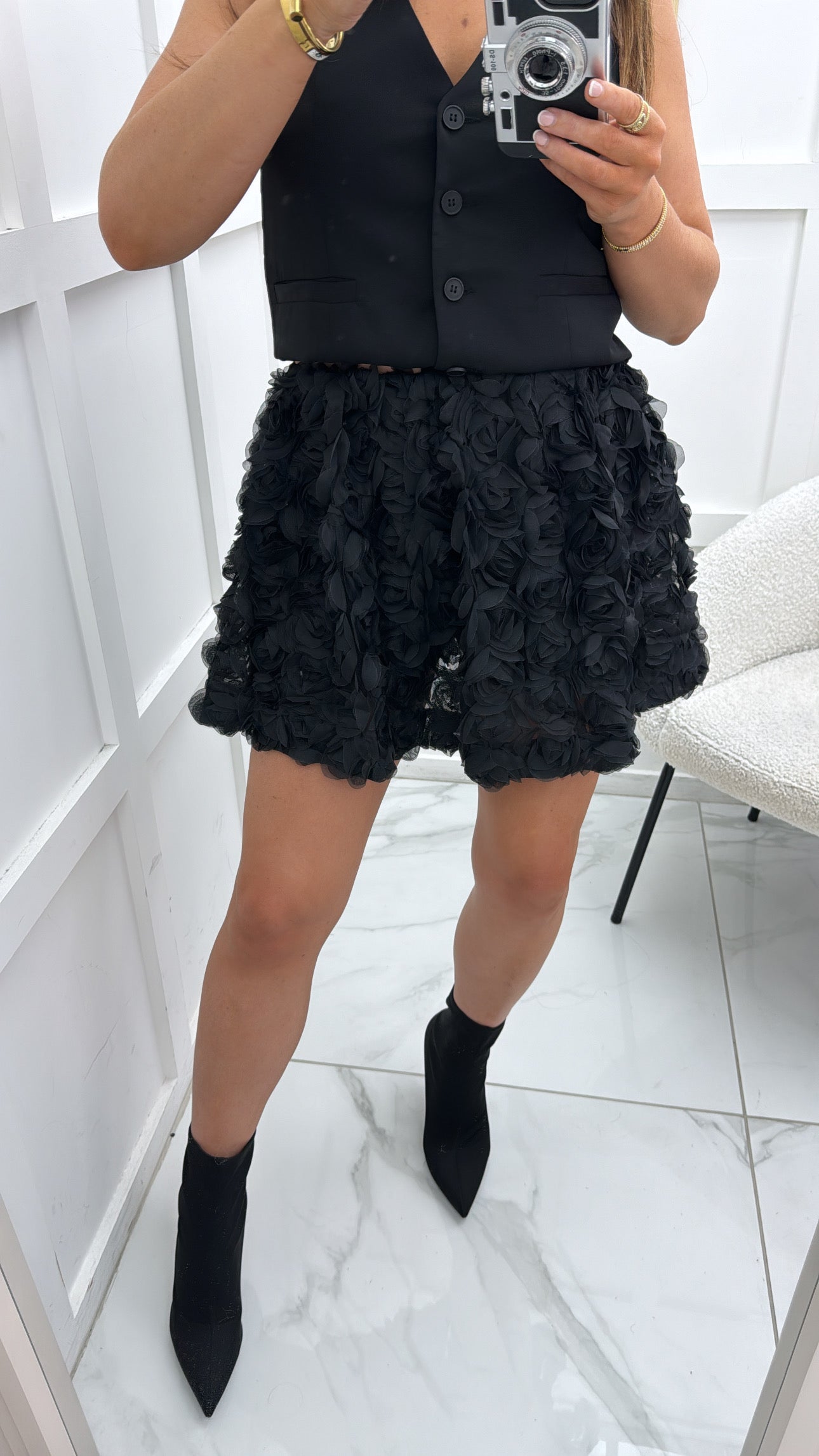 AURORA black floral detail mesh skirt