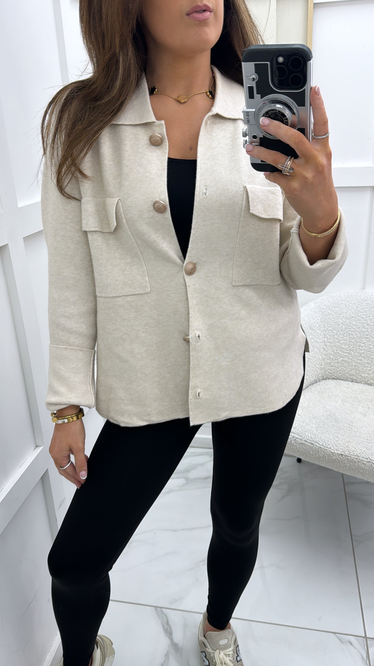 MARGO beige super soft cardigan with gold buttons