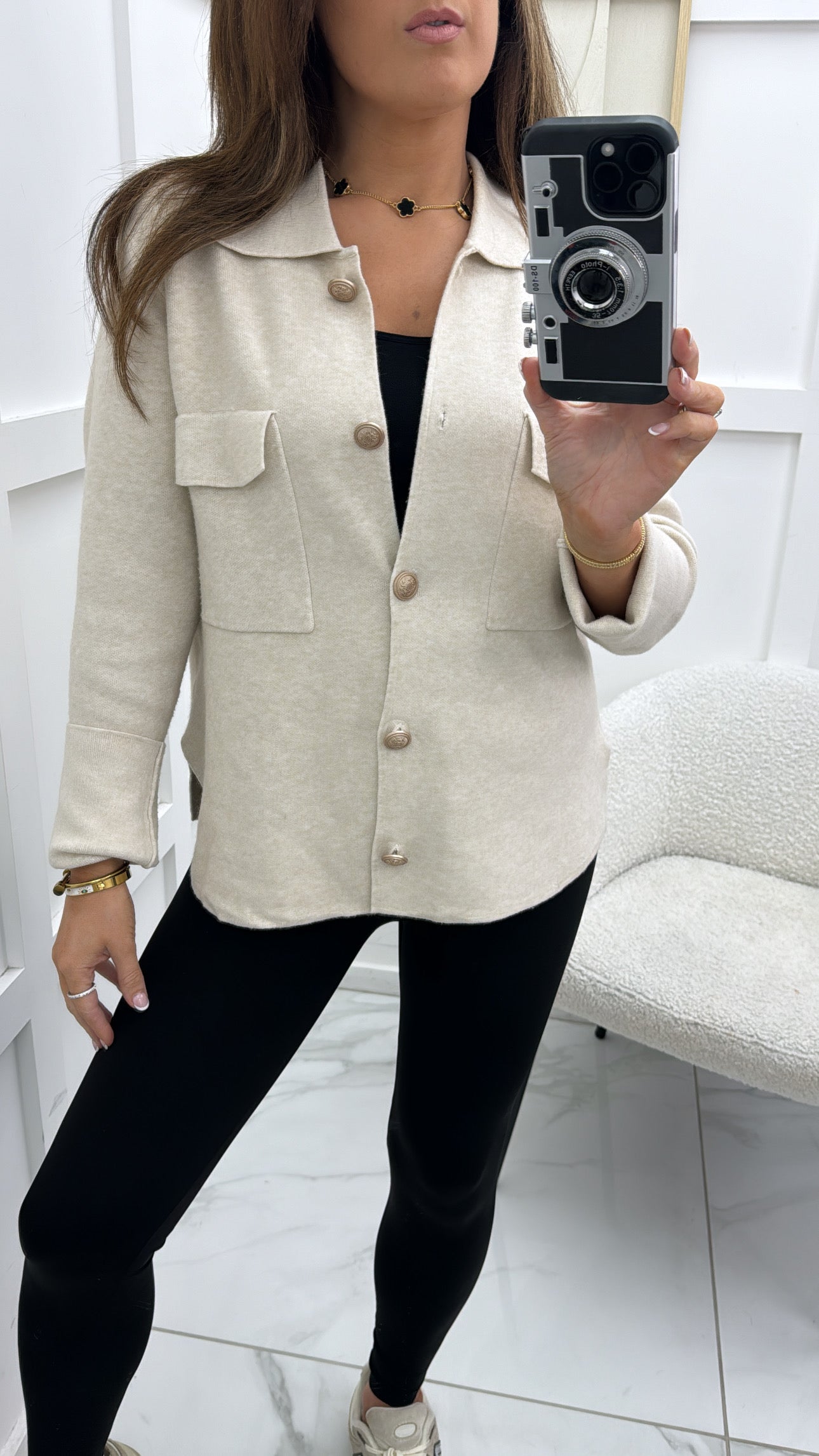 MARGO beige super soft cardigan with gold buttons