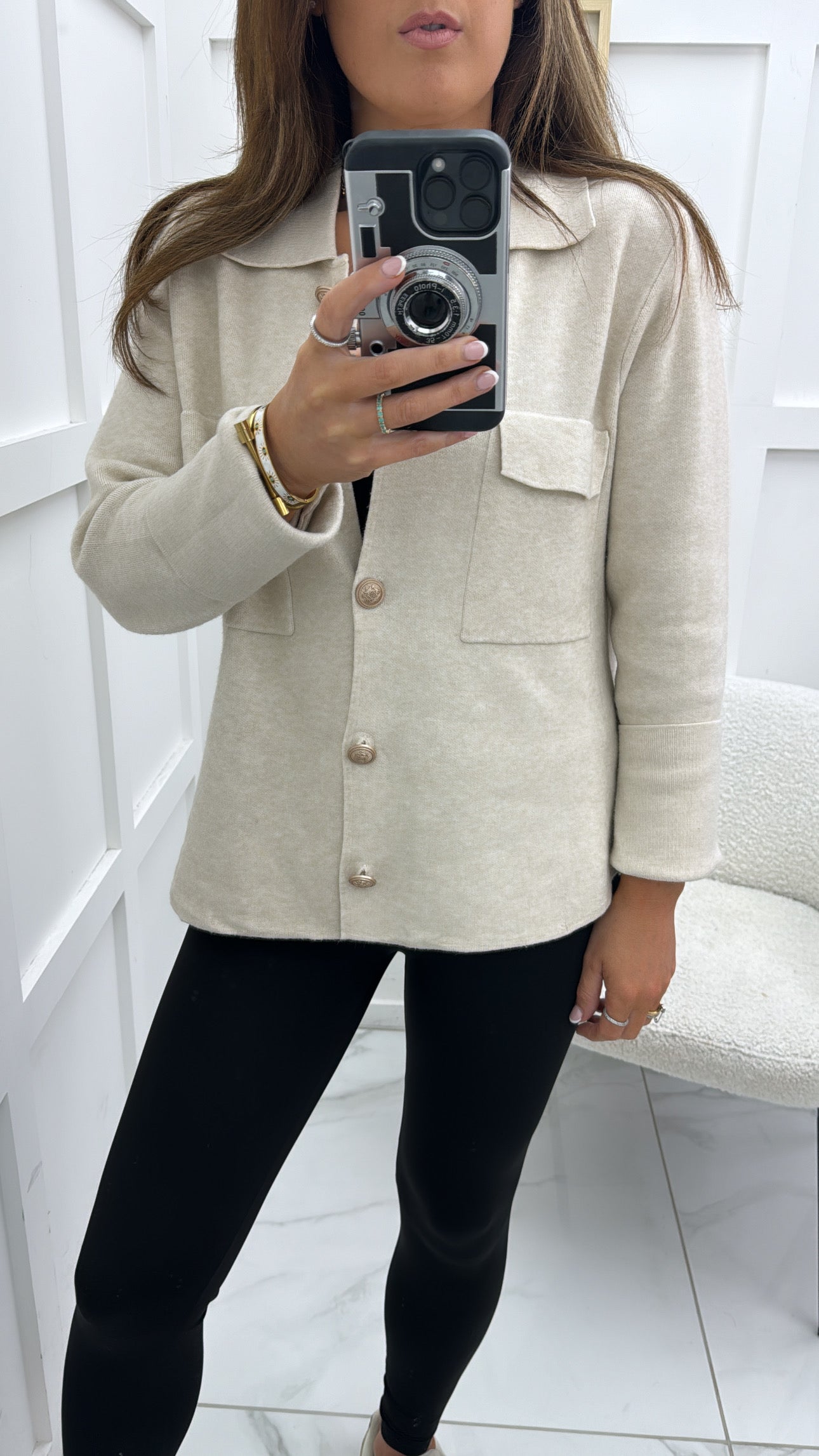 MARGO beige super soft cardigan with gold buttons