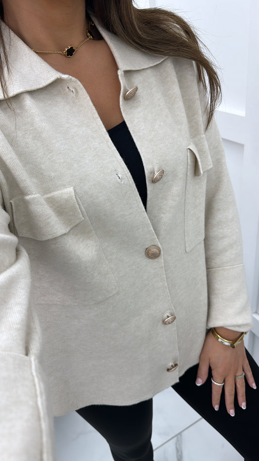 MARGO beige super soft cardigan with gold buttons