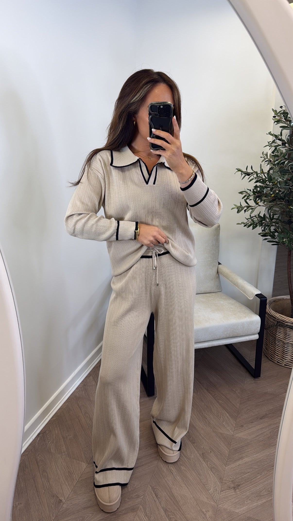 ROSIE beige ribbed top and pants co-ord