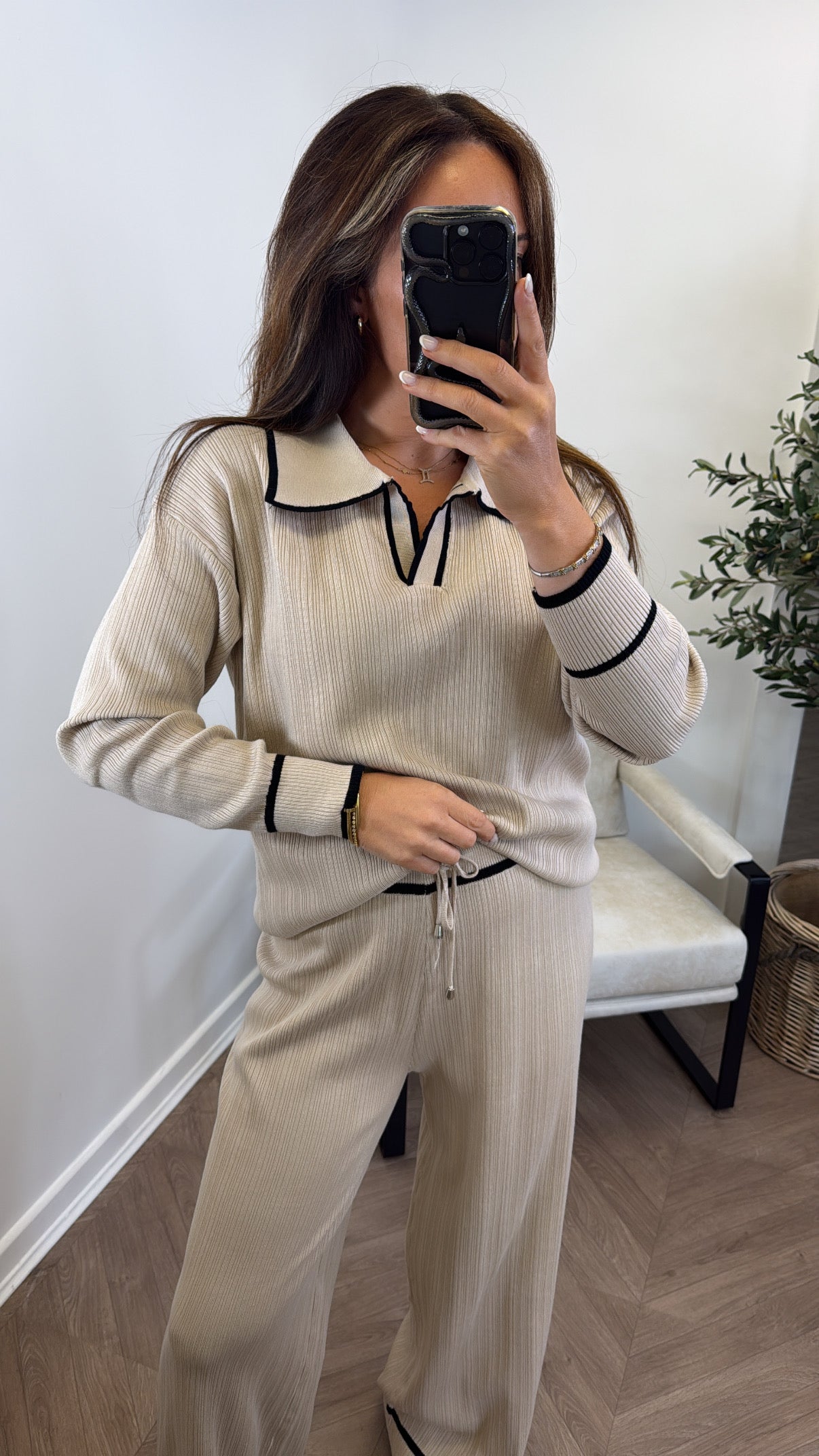 ROSIE beige ribbed top and pants co-ord