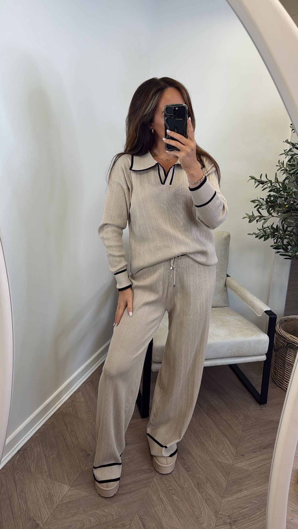 ROSIE beige ribbed top and pants co-ord