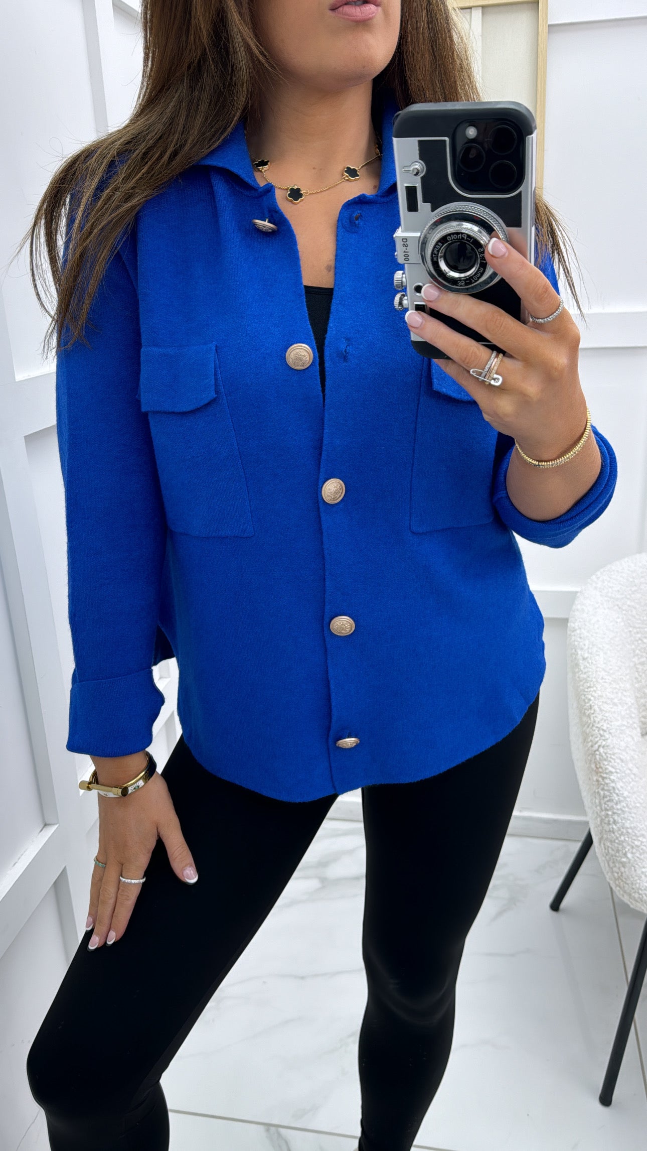 MARGO blue super soft cardigan with gold buttons