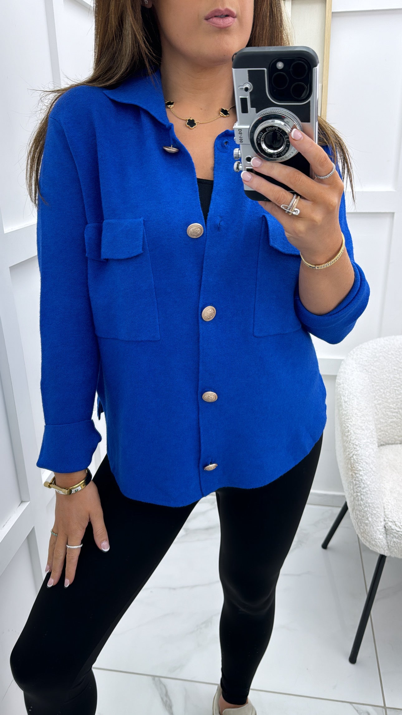 MARGO blue super soft cardigan with gold buttons