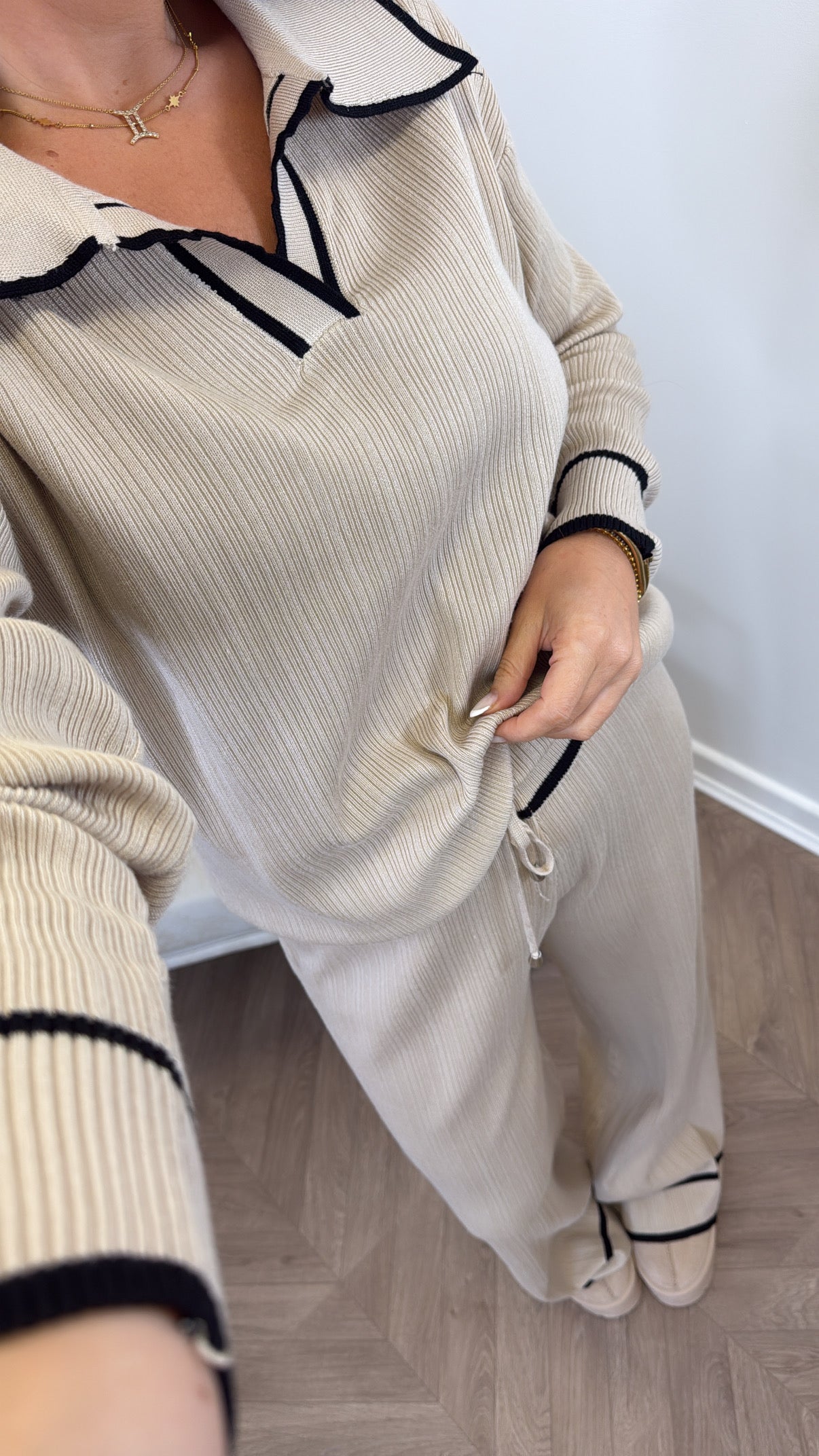 ROSIE beige ribbed top and pants co-ord