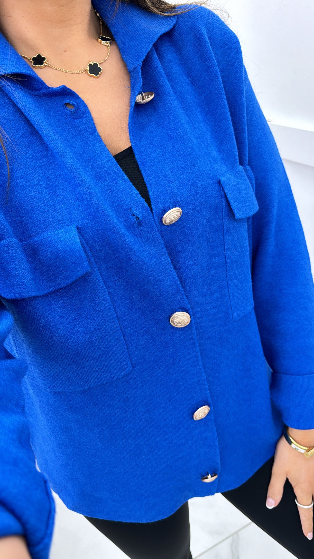 MARGO blue super soft cardigan with gold buttons