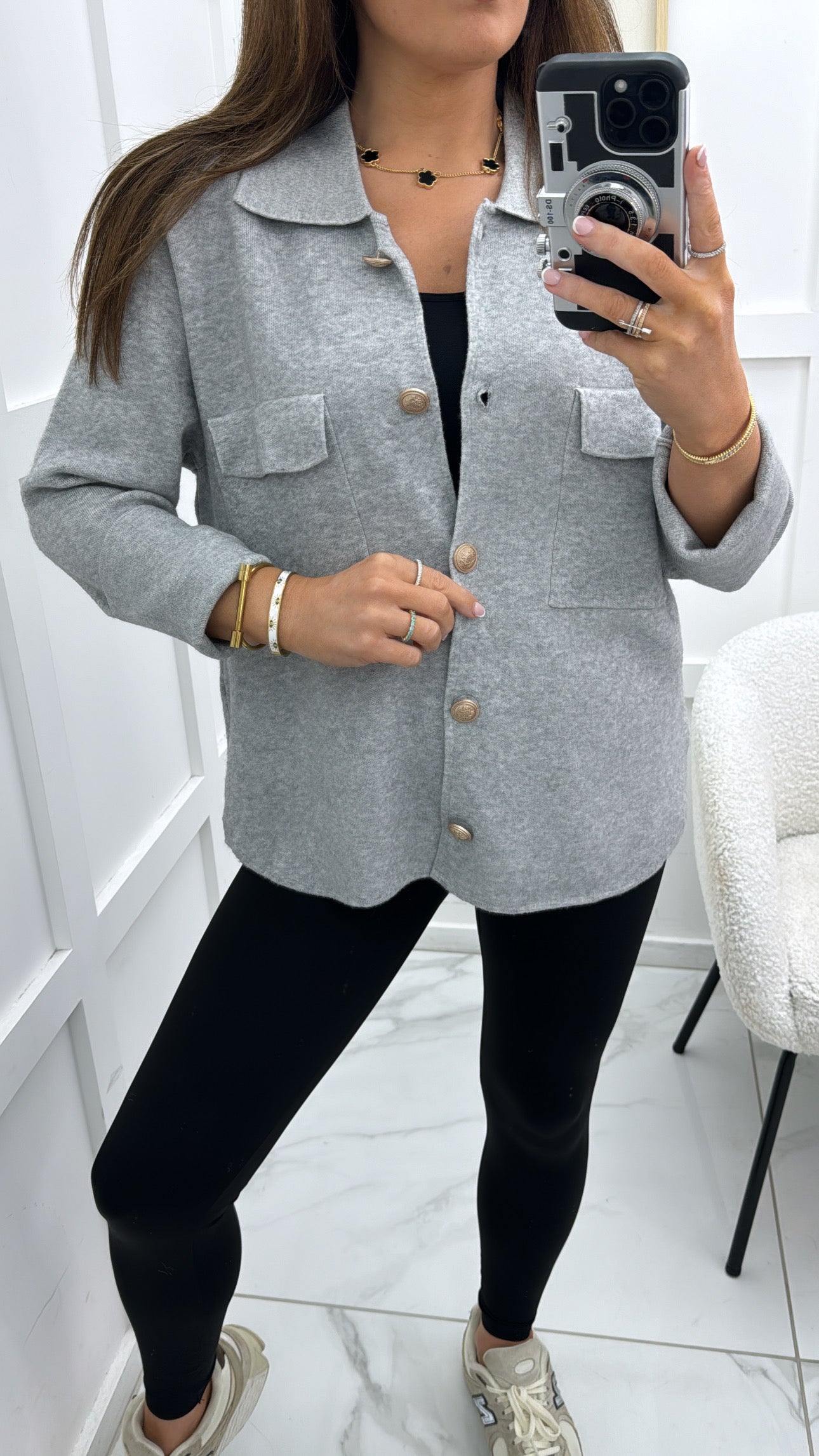 MARGO grey super soft cardigan with gold buttons