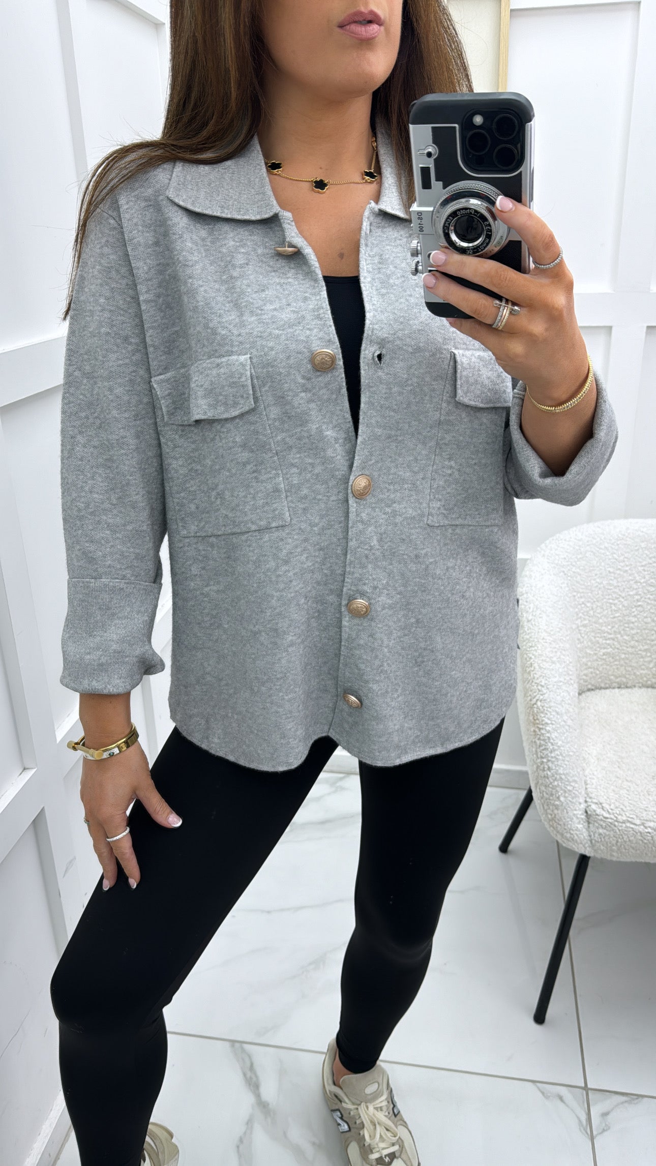 MARGO grey super soft cardigan with gold buttons