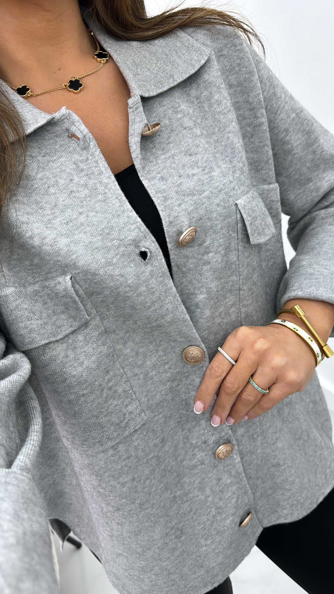 MARGO grey super soft cardigan with gold buttons