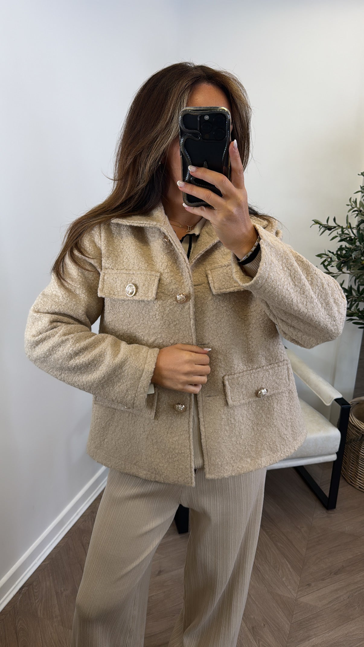 LYRA beige boucle button detail jacket