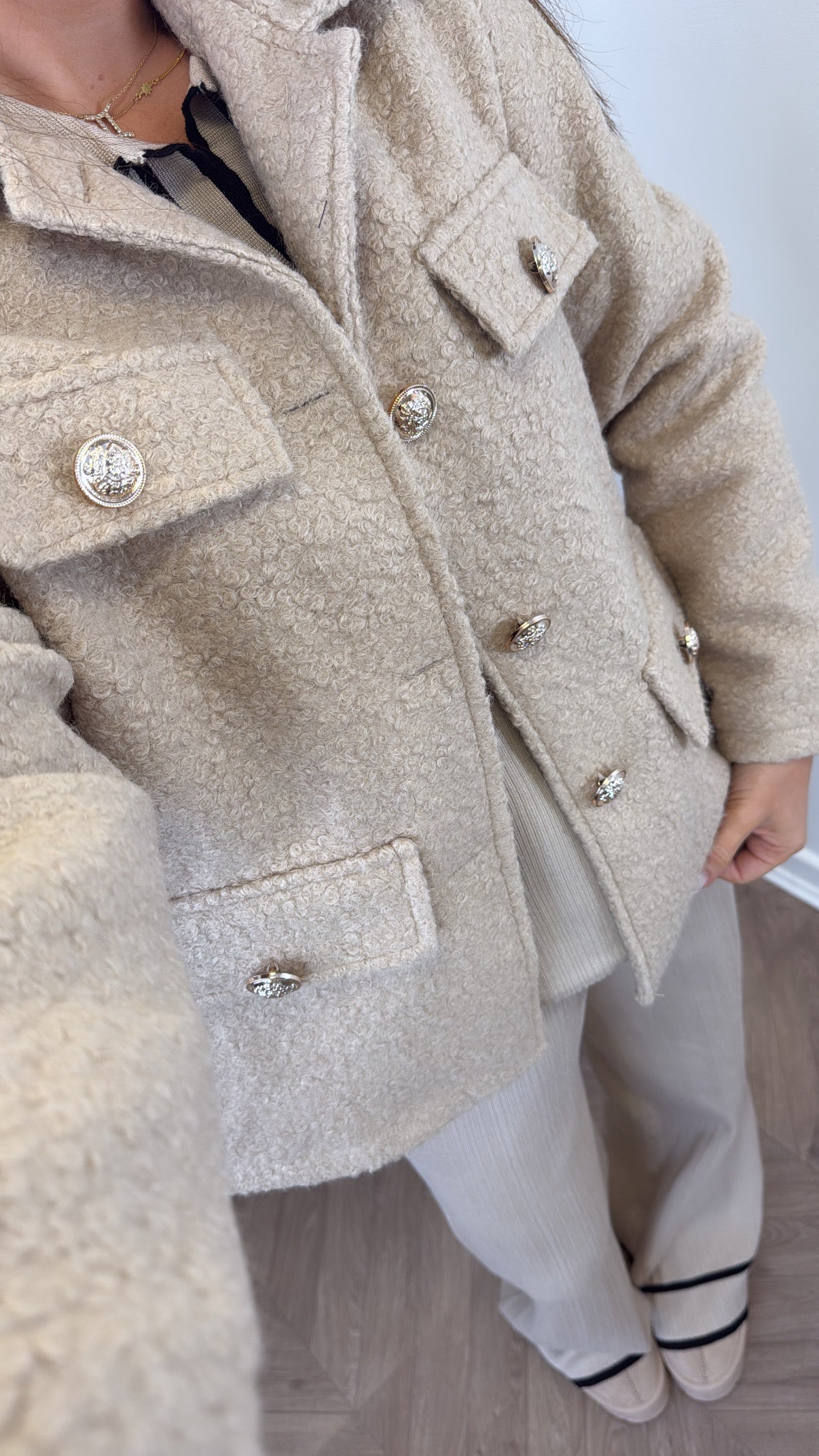 LYRA beige boucle button detail jacket