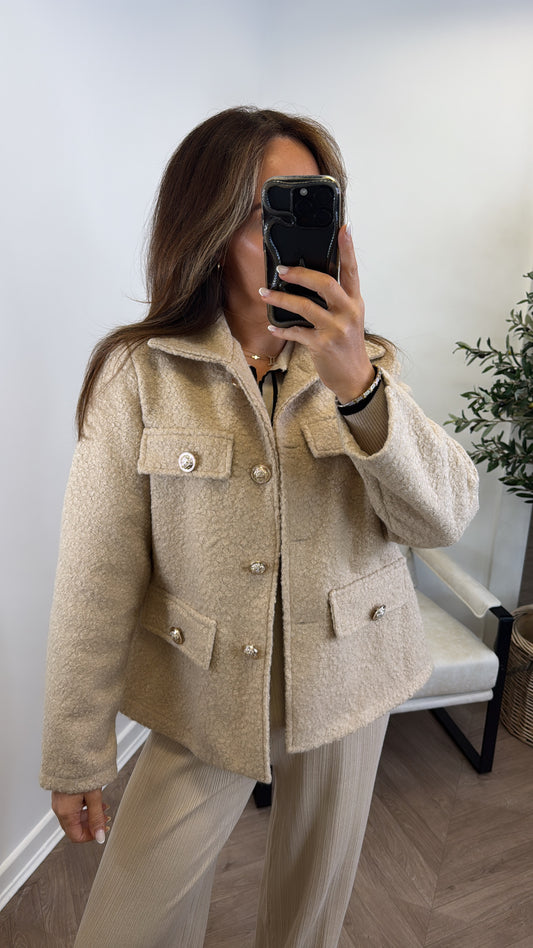 LYRA beige boucle button detail jacket