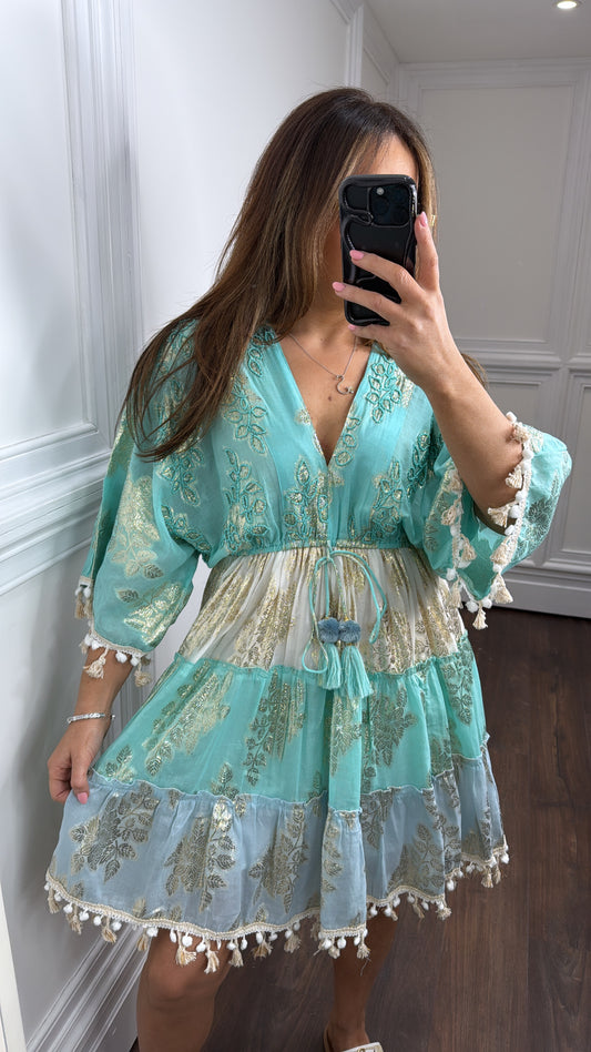 TIANA turquoise and cream boho dress