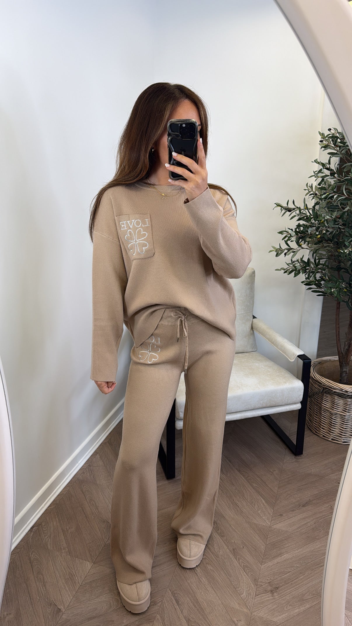 LOVE camel embroidered lounge set
