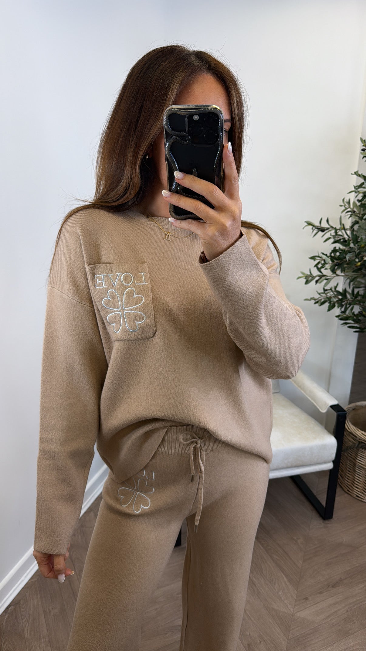 LOVE camel embroidered lounge set