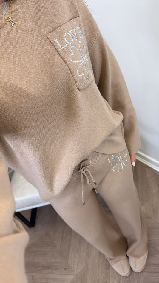 LOVE camel embroidered lounge set