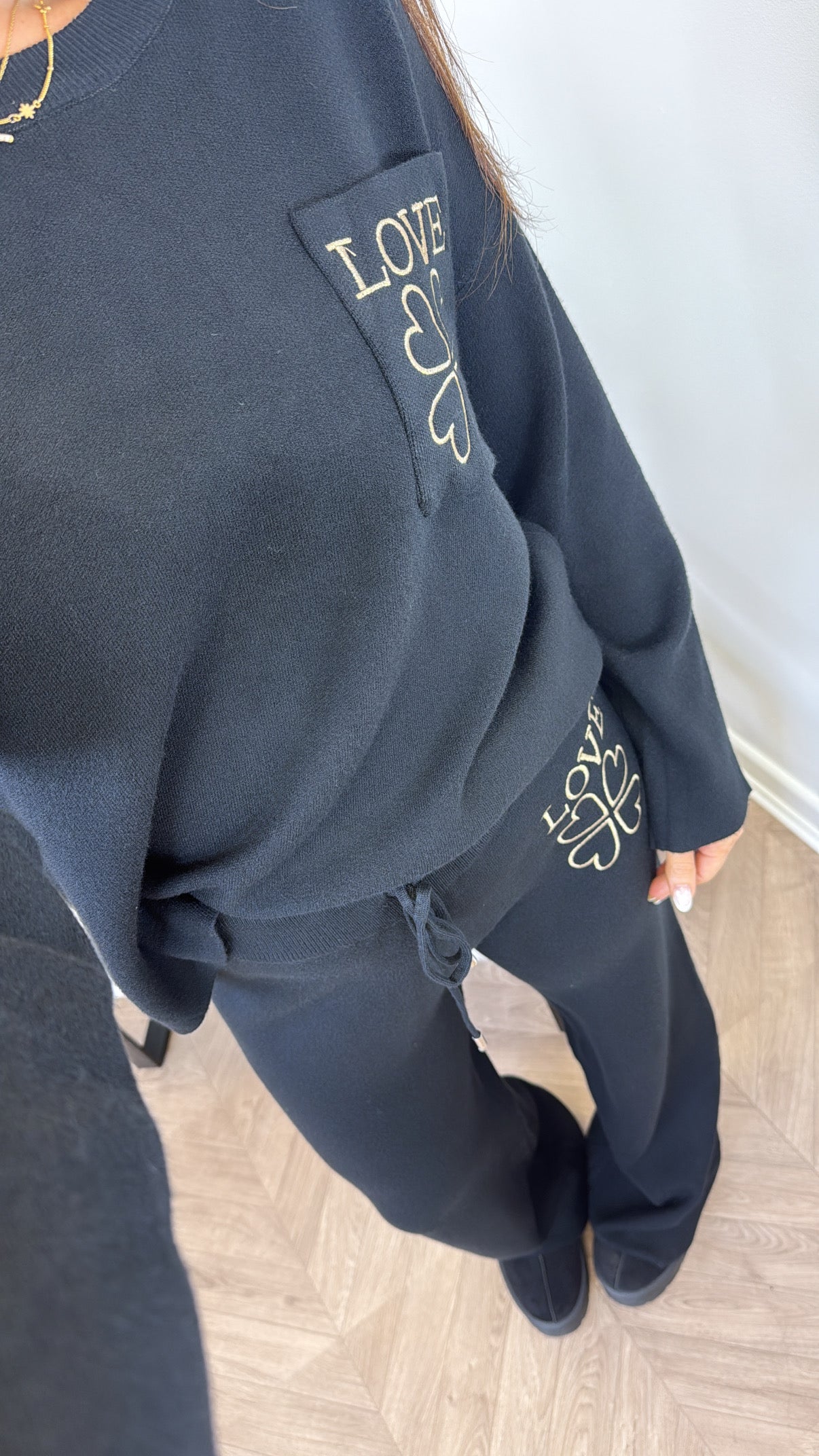 LOVE black embroidered lounge set