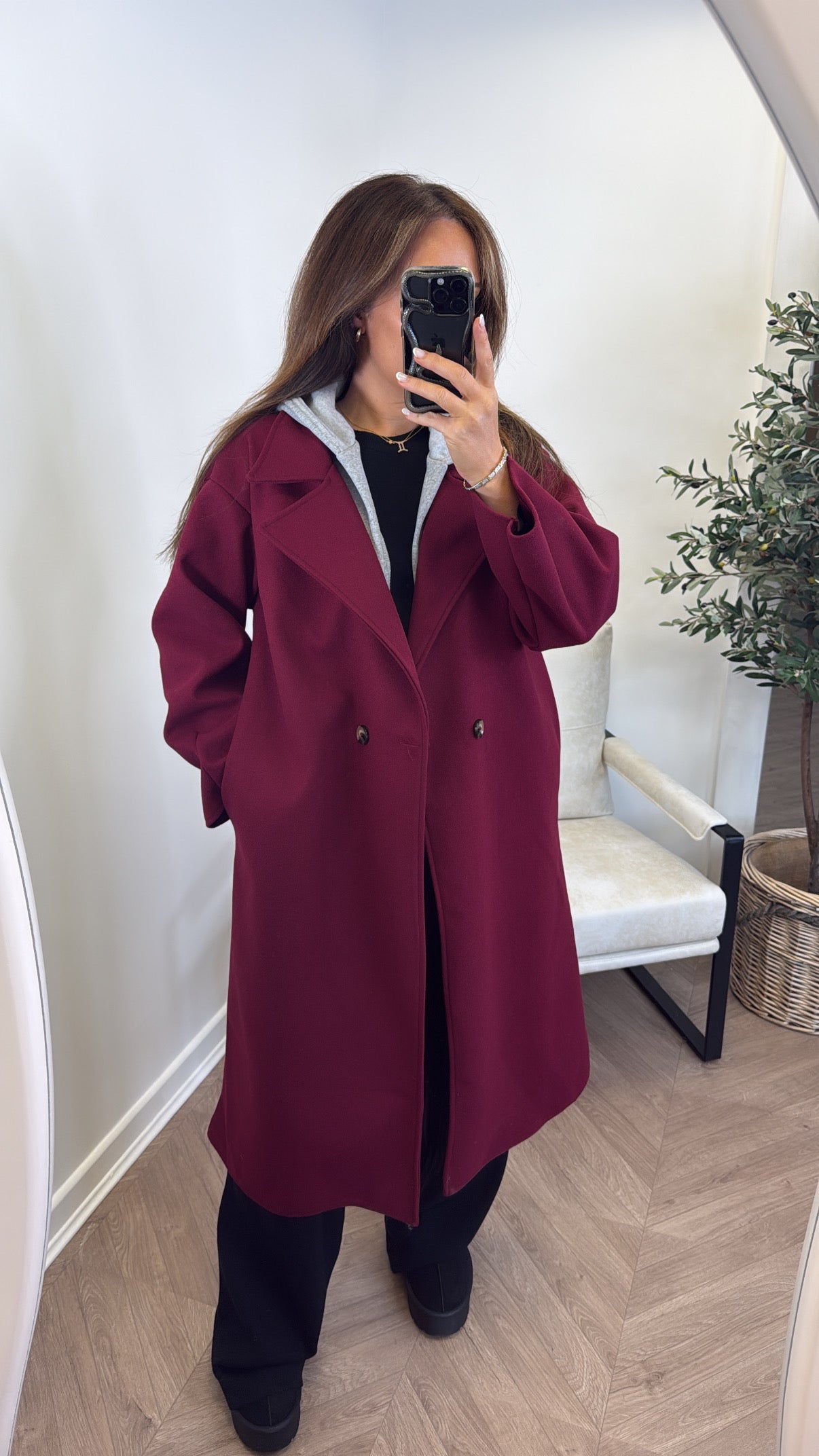 BOSTON burgundy hooded oversize duster jacket
