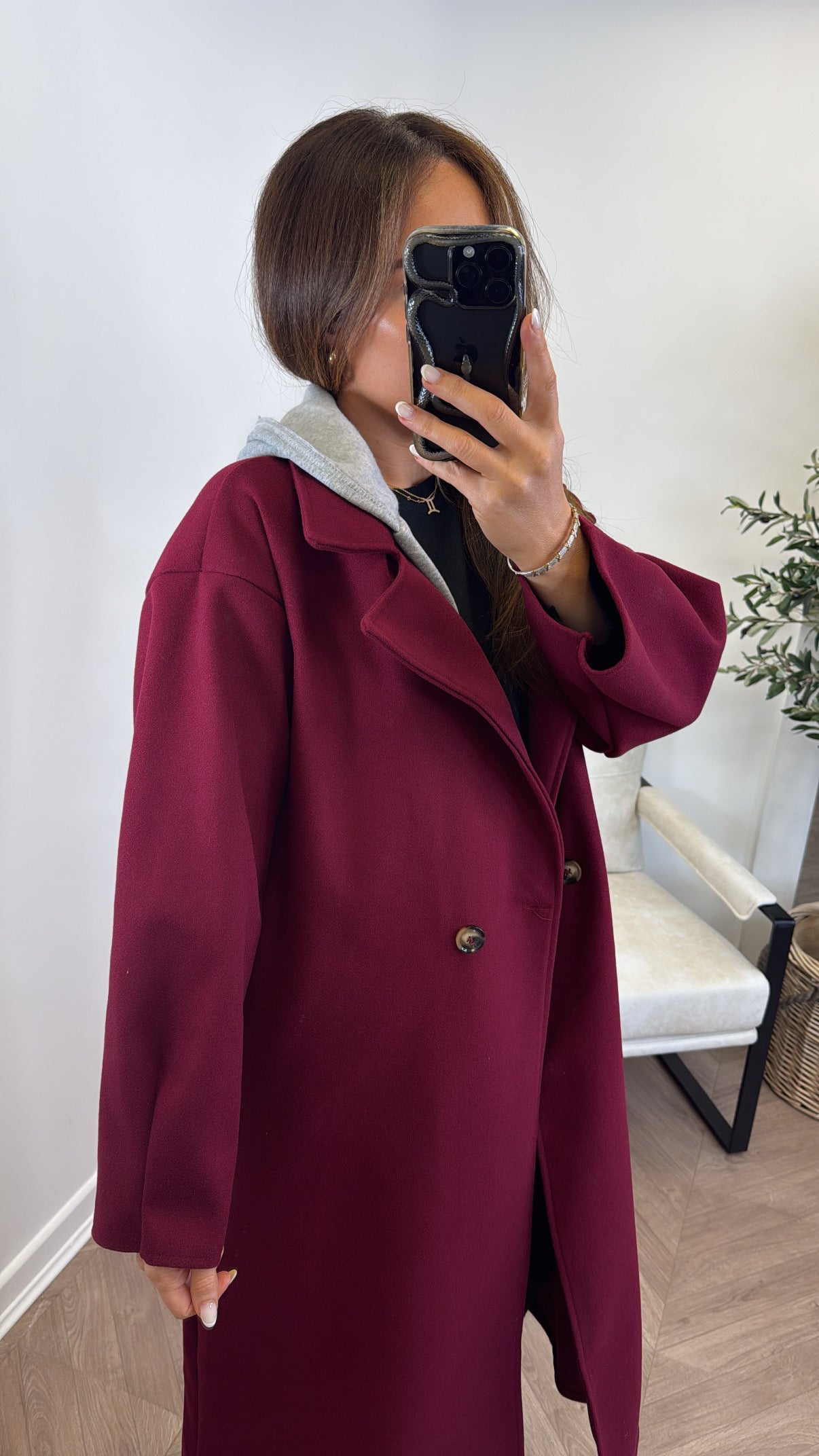 BOSTON burgundy hooded oversize duster jacket