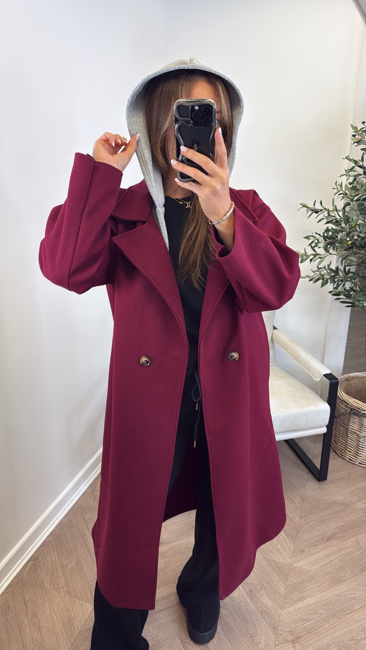 BOSTON burgundy hooded oversize duster jacket