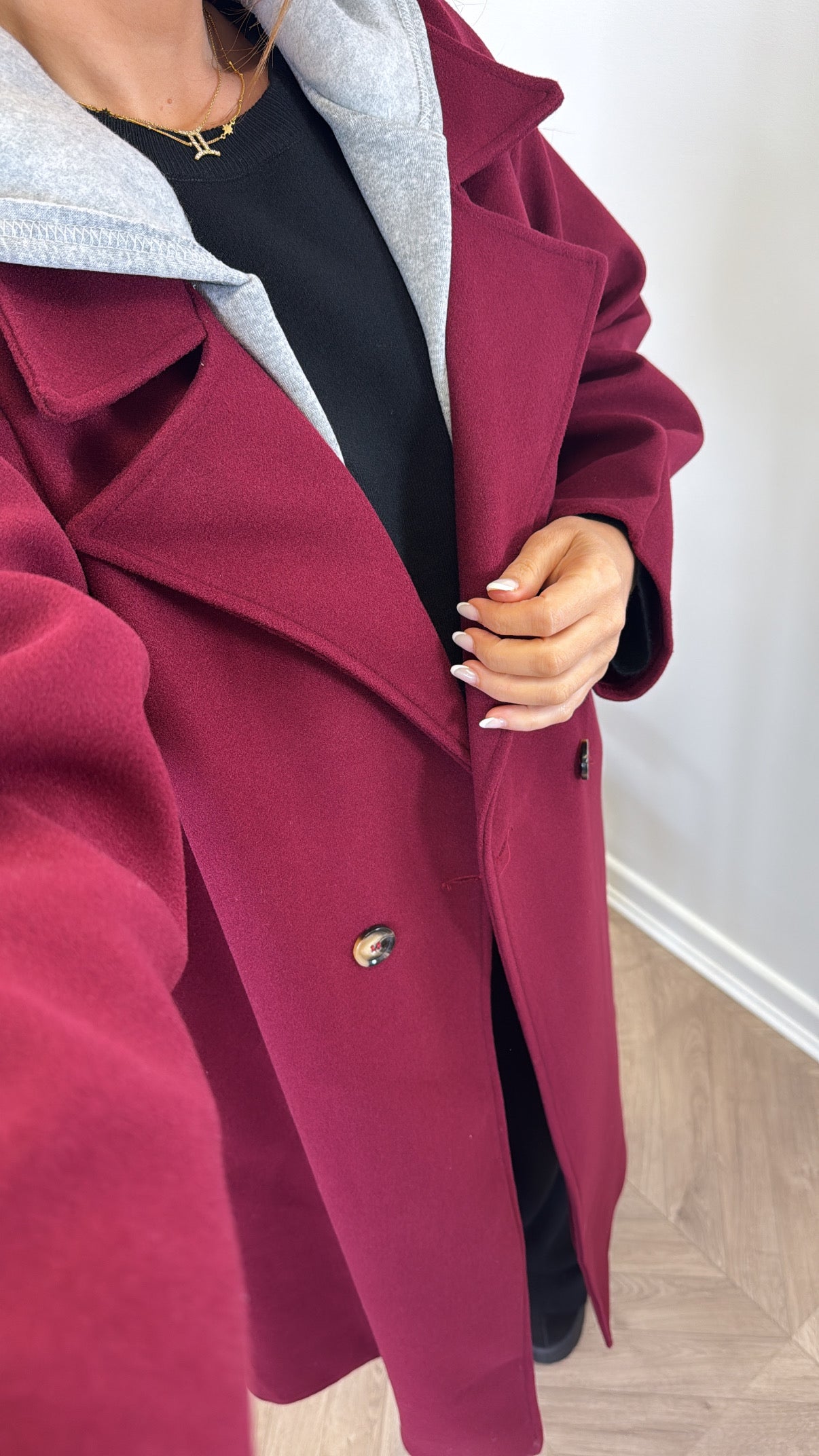 BOSTON burgundy hooded oversize duster jacket