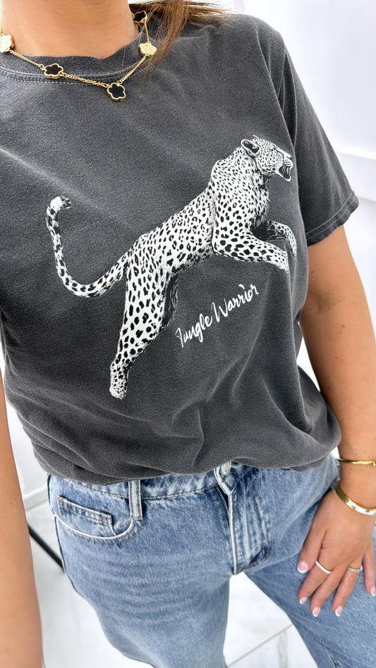 JUNGLE WARRIOR acid wash leopard t-shirt