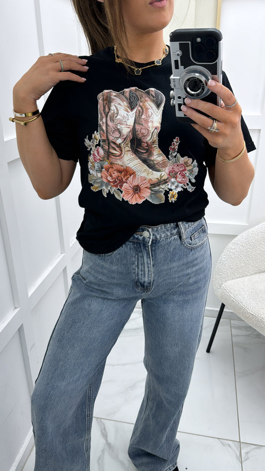 COWBOY black floral t-shirt with graphic print